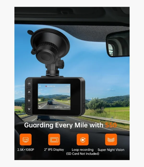 S50 2.5K Front & Rear Dash Cam with 1080P Rear Camera