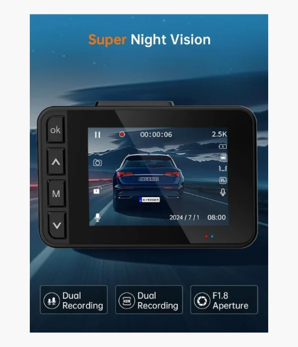 S50 2.5K Front & Rear Dash Cam with 1080P Rear Camera